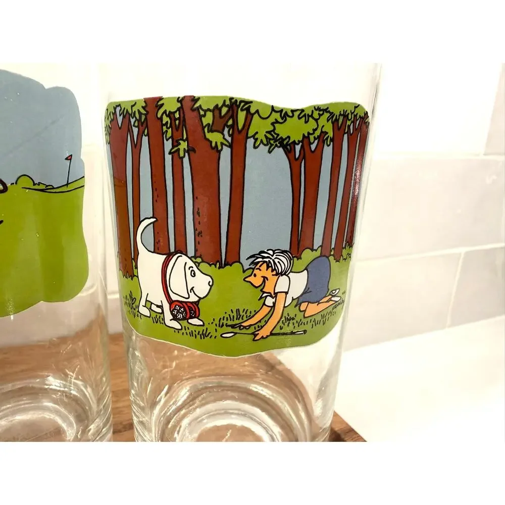 Vintage Ashby Cartoon Golf Tumbler Drinking Glasses Set‎ of 6